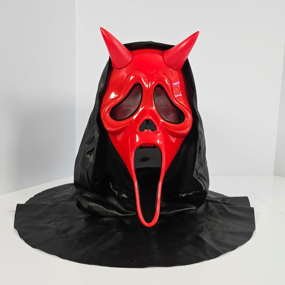 Fun World Ghost Face Red Devil Mask Scream Horror Halloween Costume Black Hood